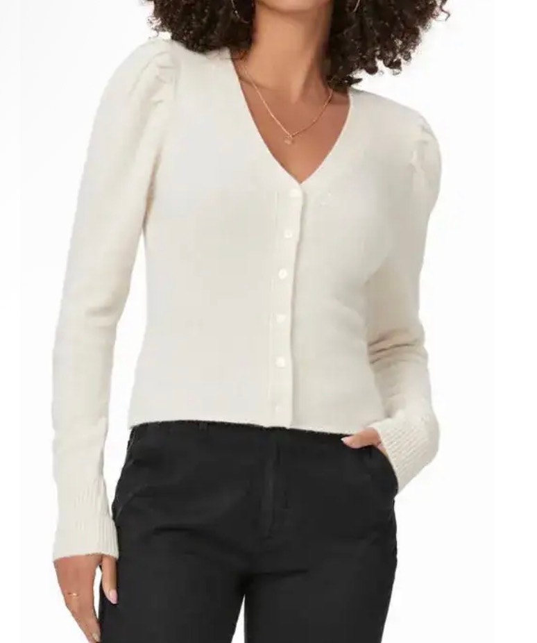 Paige Ivory 100% Cashmere Blend Puff Sleeve Cardigan Sweater Xs Quiet Luxury